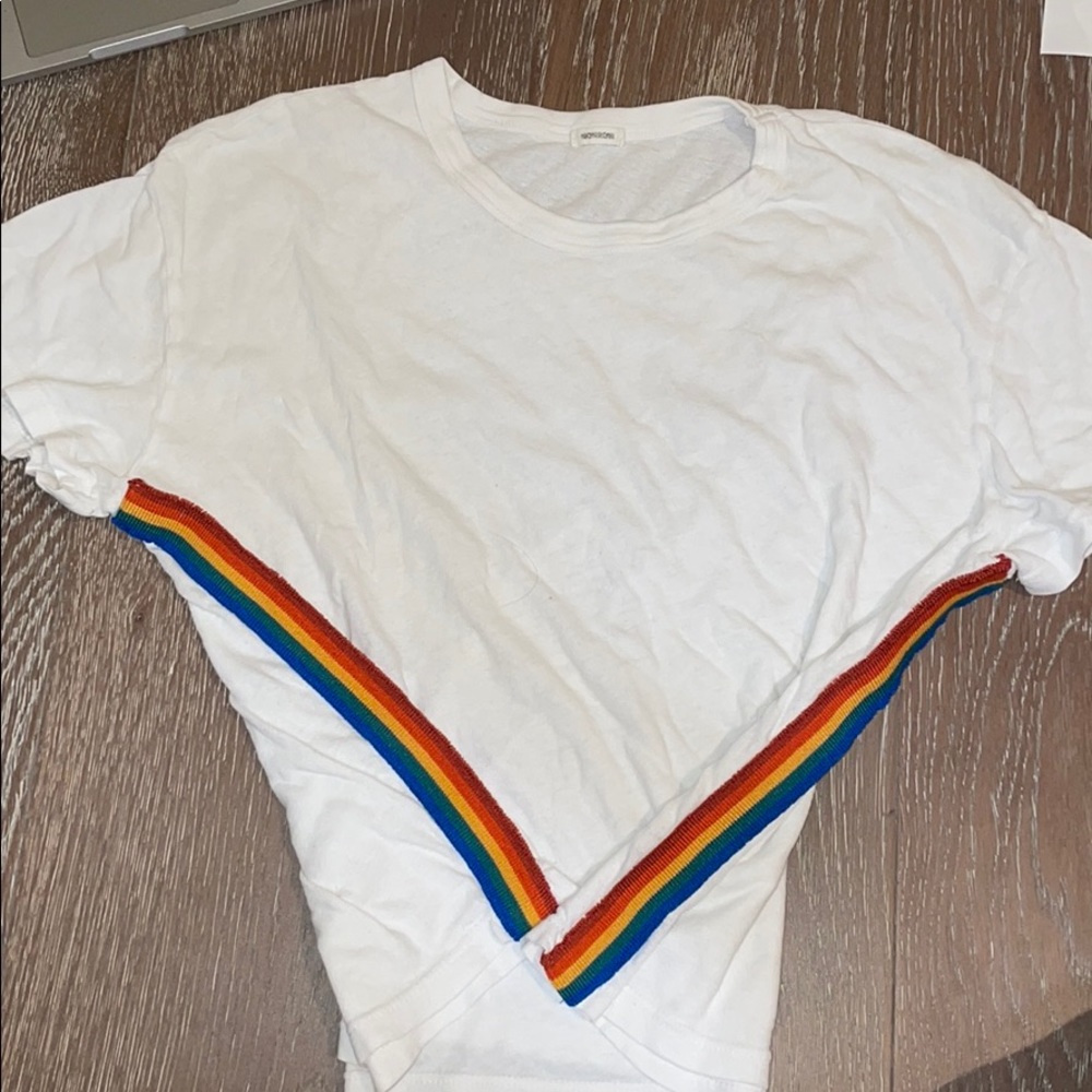 Monrow rainbow side white T-shirt